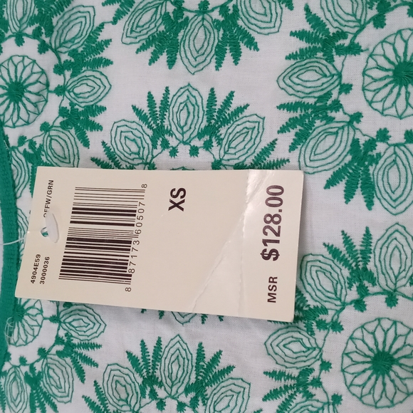 Max Studio Green & White Embroidered Mini Dress ~~So Cute!! Women's Size XS NWT - Picture 4 of 6